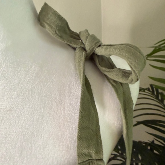 Sage Green Bow Tie Romper with Pockets - Picture 5 of 7